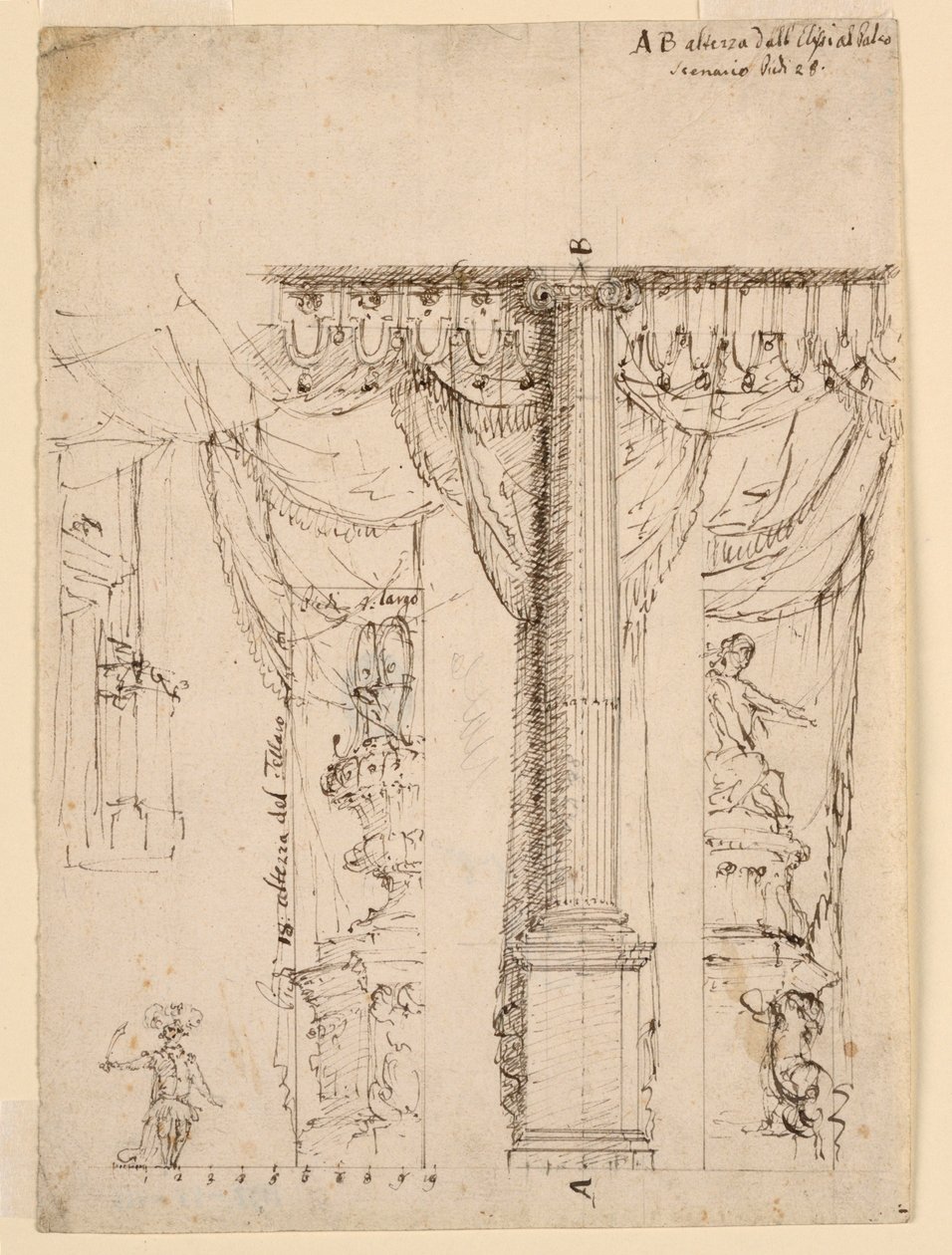 Bozzetto per tre ali laterali con parte della cornice del proscenio da Unknown artist