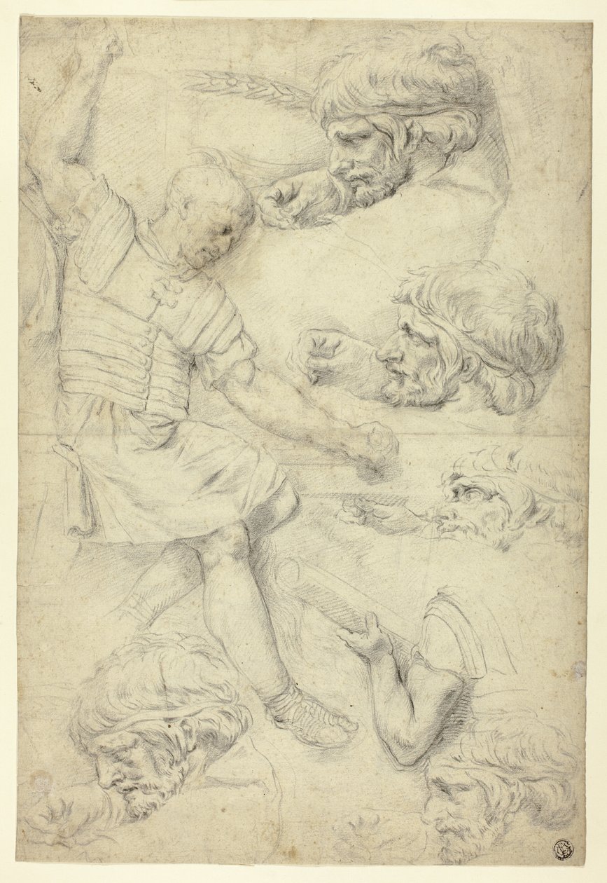 Schizzi di soldato, teste, da rilievo romano (recto); schizzi di nudi maschili, da rilievo romano (verso) da Unknown artist