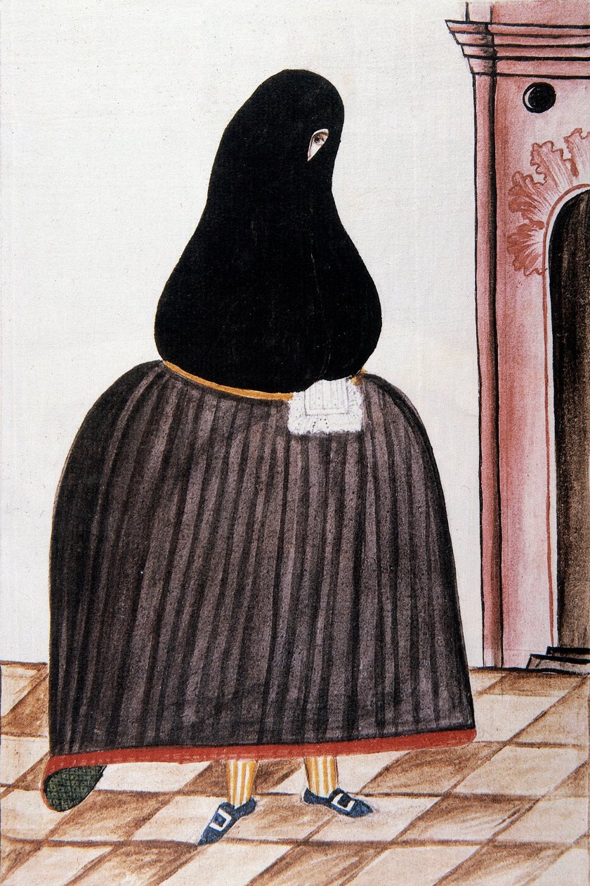 Donna spagnola con il volto coperto da uno scialle, da "Trujillo del Peru" o "Codice Martínez Compañón", di Baltazar Martinez Compañón y Bujanda, vescovo di Trujillo (1782-1785) da Unknown artist