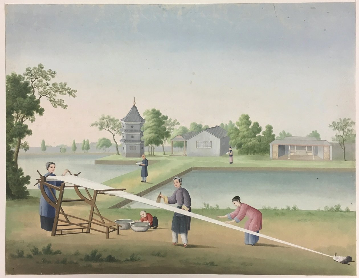 Filatura del tessuto, preparazione delle foglie di tè, preparazione della seta da Unknown artist