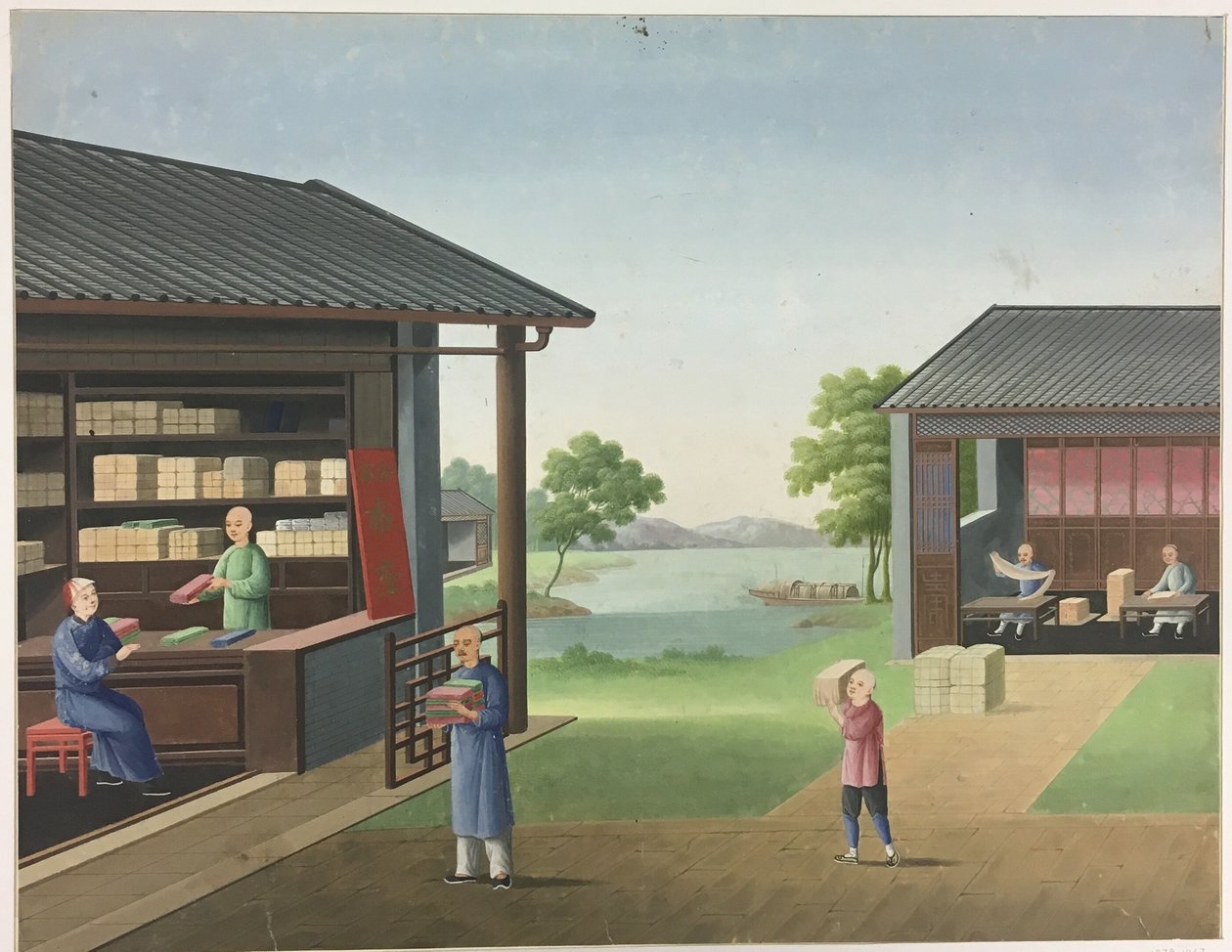 Filatura del tessuto, preparazione delle foglie di tè, preparazione della seta da Unknown artist