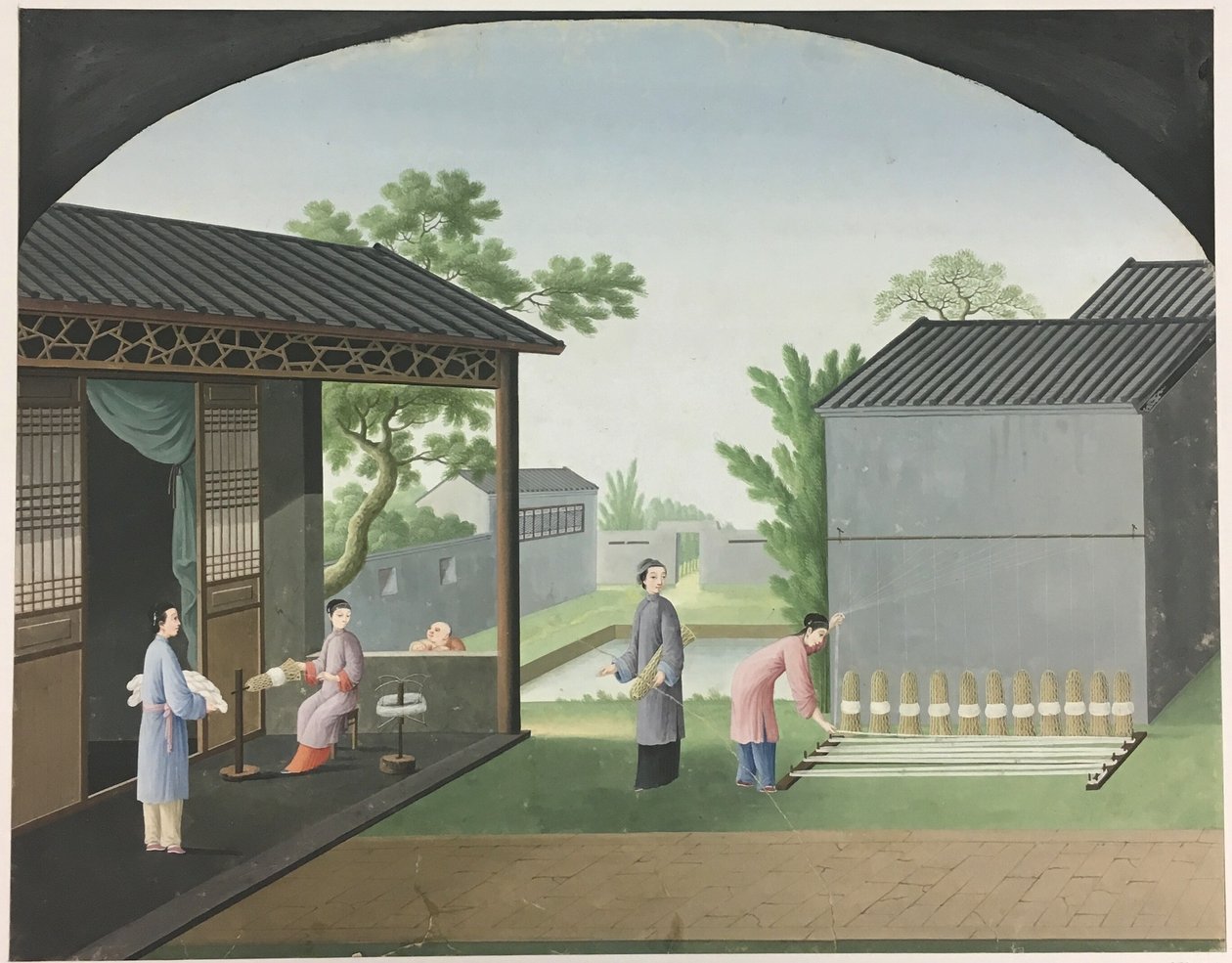 Filatura del tessuto, preparazione delle foglie di tè, preparazione della seta da Unknown artist