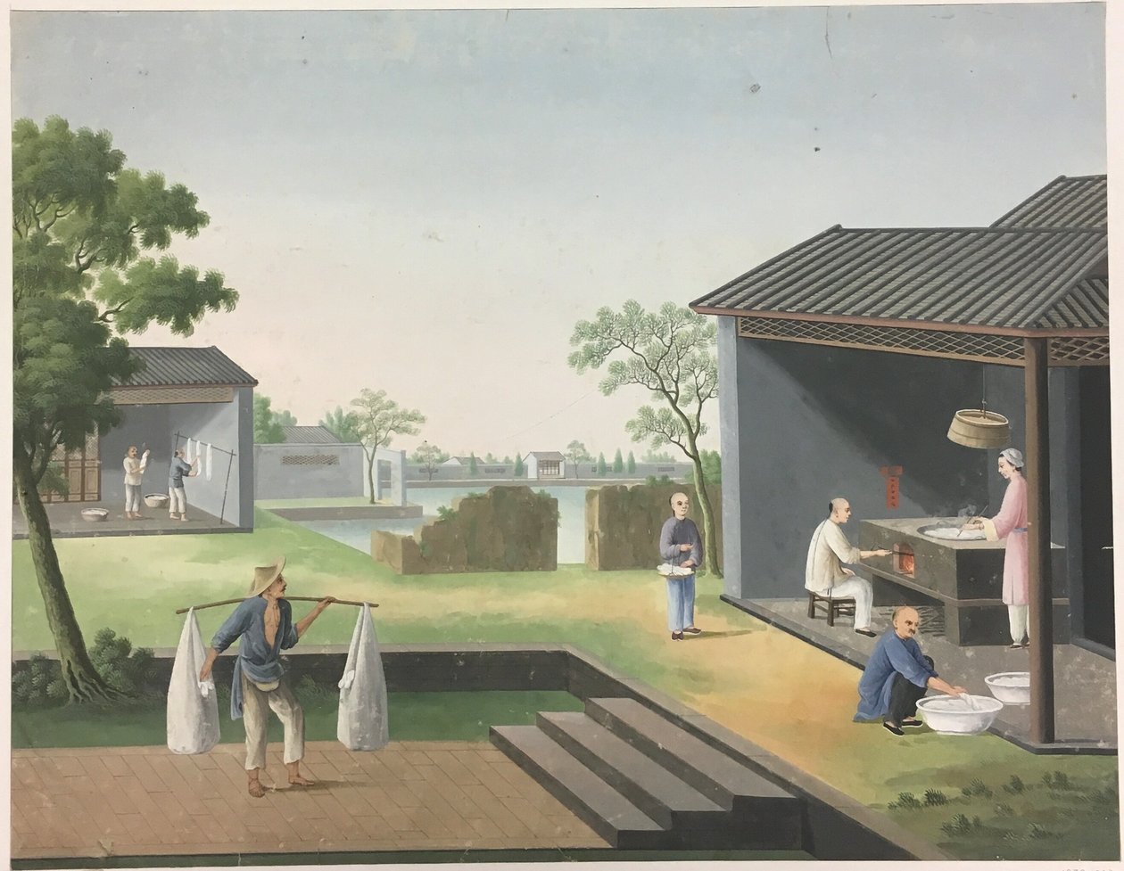 Filatura del tessuto, preparazione delle foglie di tè, preparazione della seta da Unknown artist