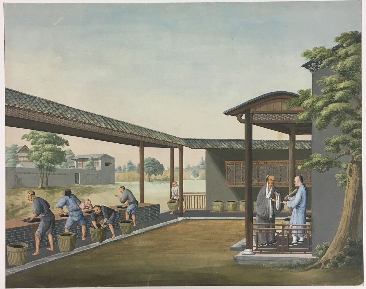 Filatura del tessuto, preparazione delle foglie di tè, preparazione della seta da Unknown artist
