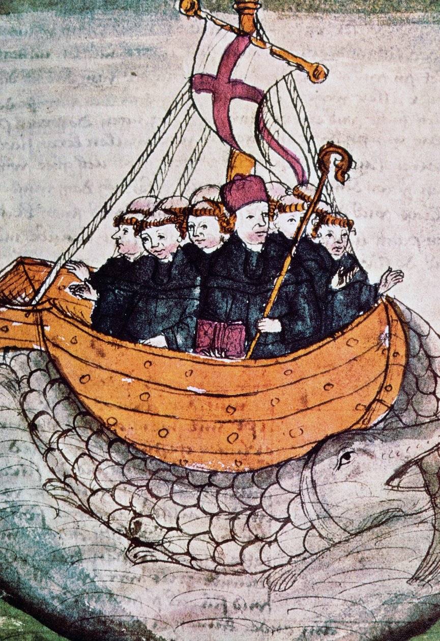 San Brendano sulla balena, miniatura dal Manuscriptum translationis Germanicae da Unknown artist