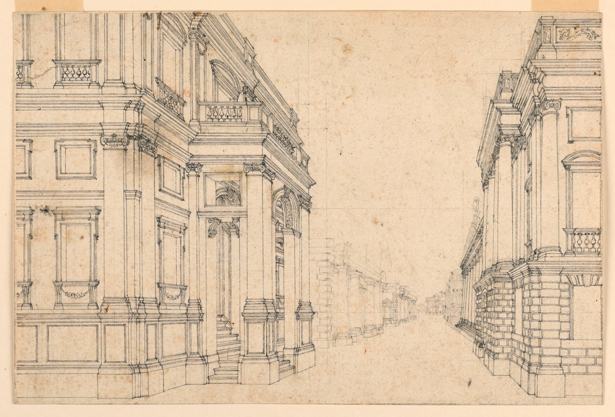 Scenografia: Strada cittadina con palazzi da Unknown artist