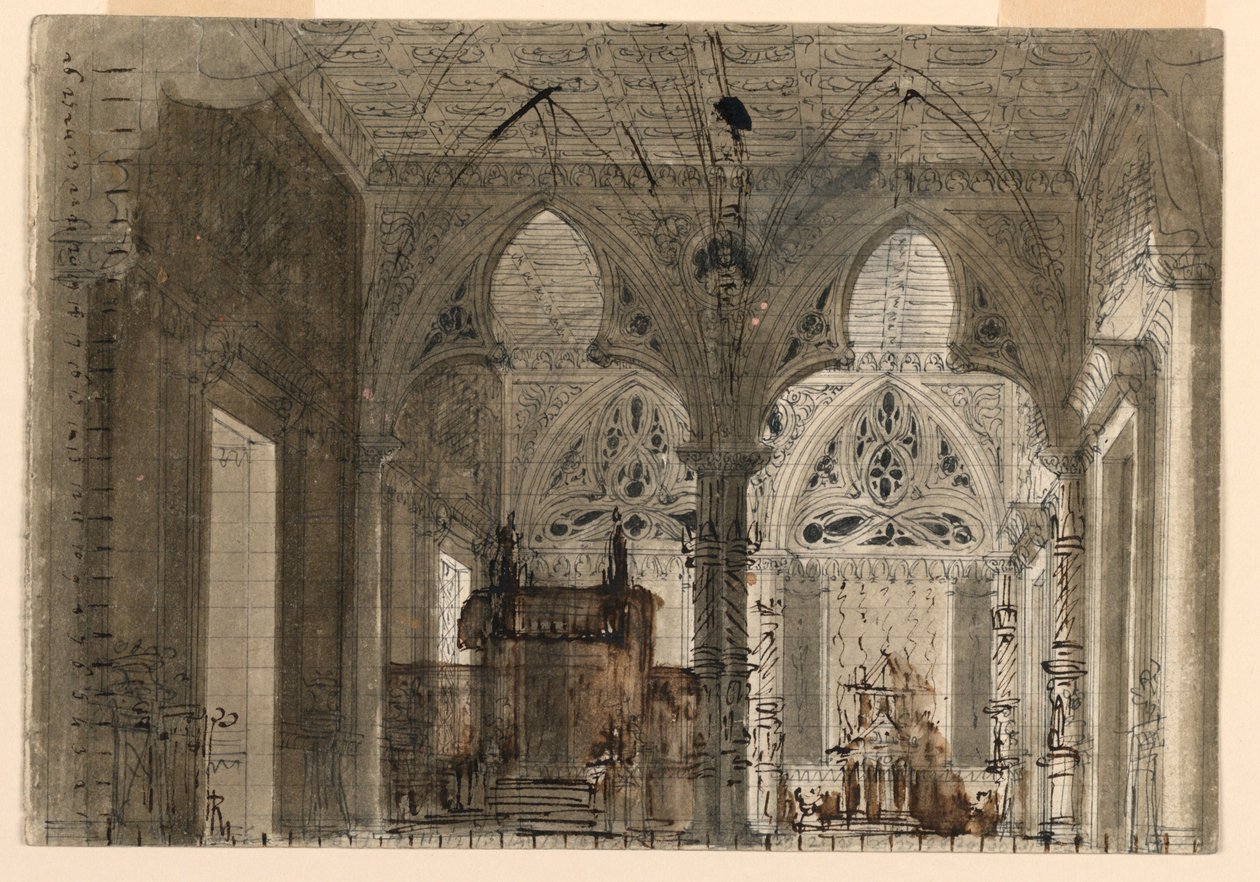 Scenografia, interno di una chiesa gotica da Unknown artist