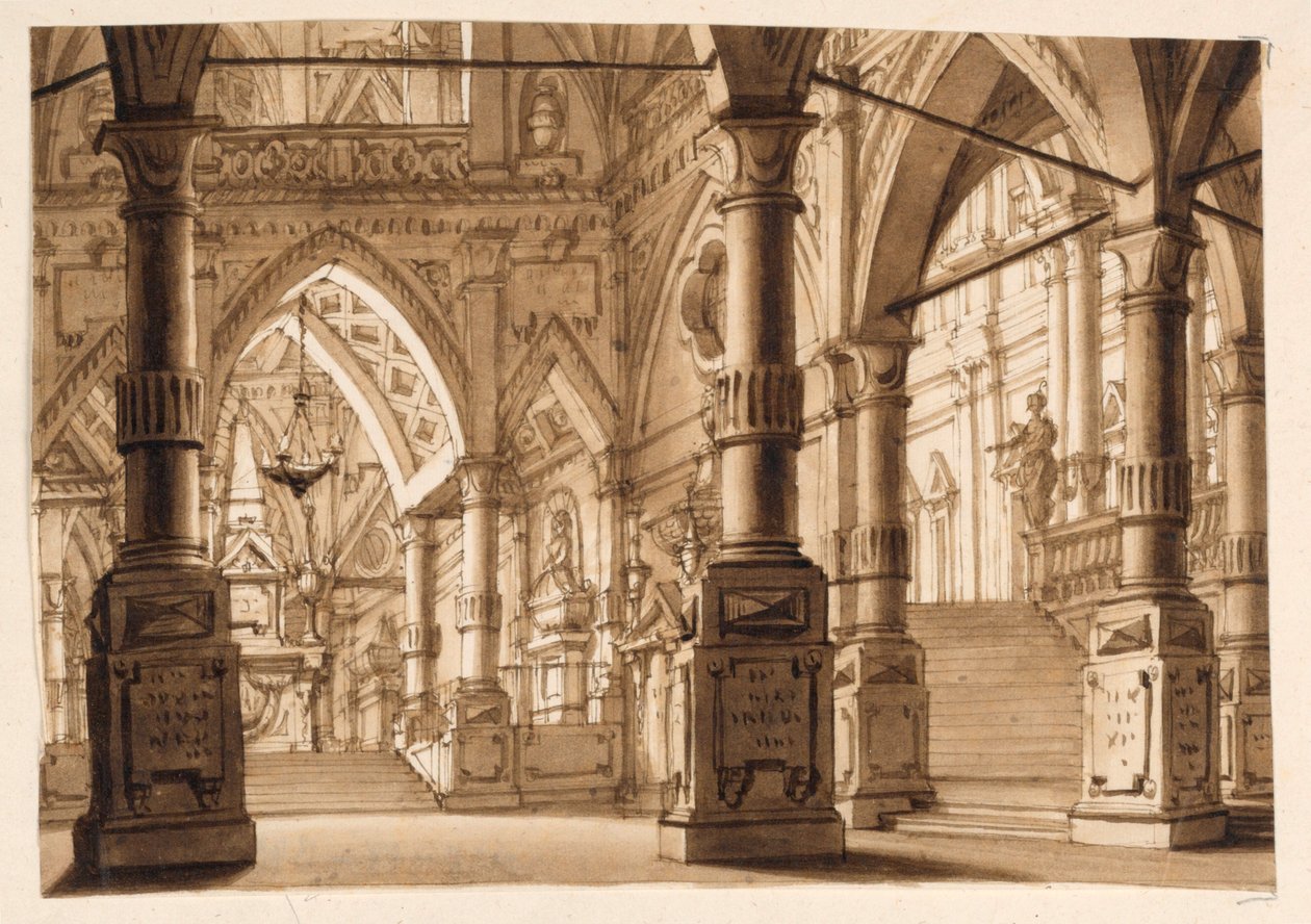 Scenografia, interno di una chiesa gotica da Unknown artist