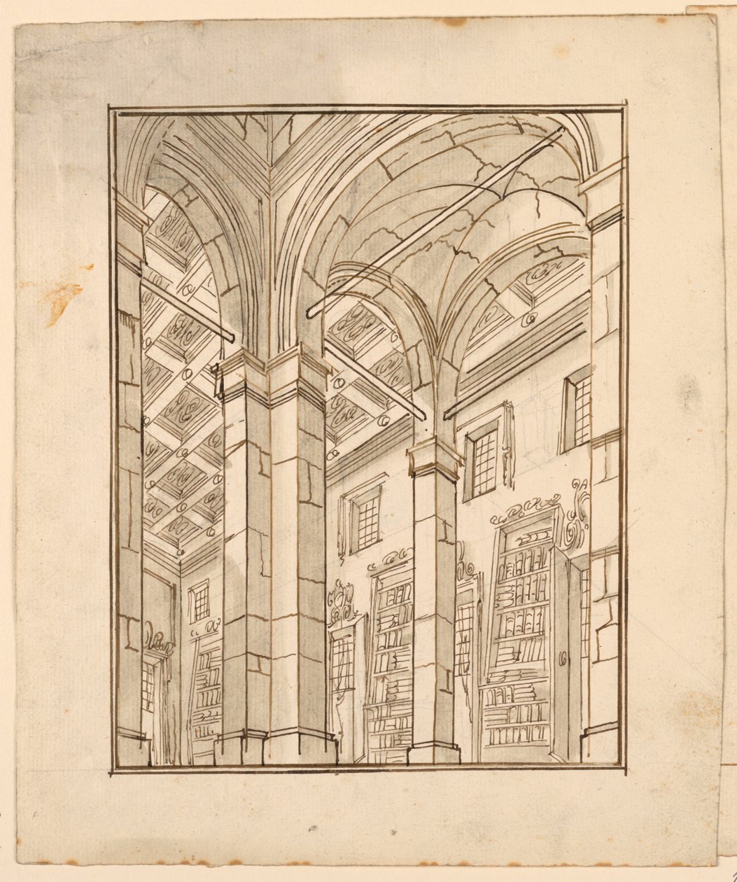 Scenografia: Interno di biblioteca con archi da Unknown artist