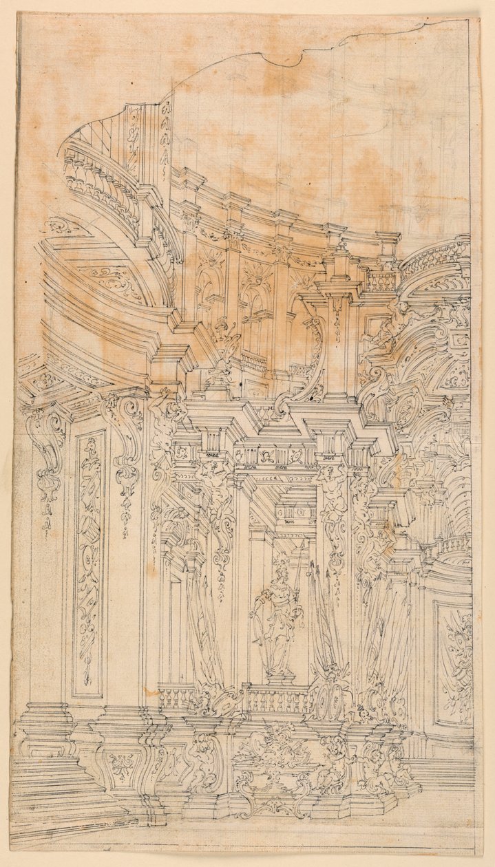 Design scenografico: Architettura del palazzo con trofei da Unknown artist