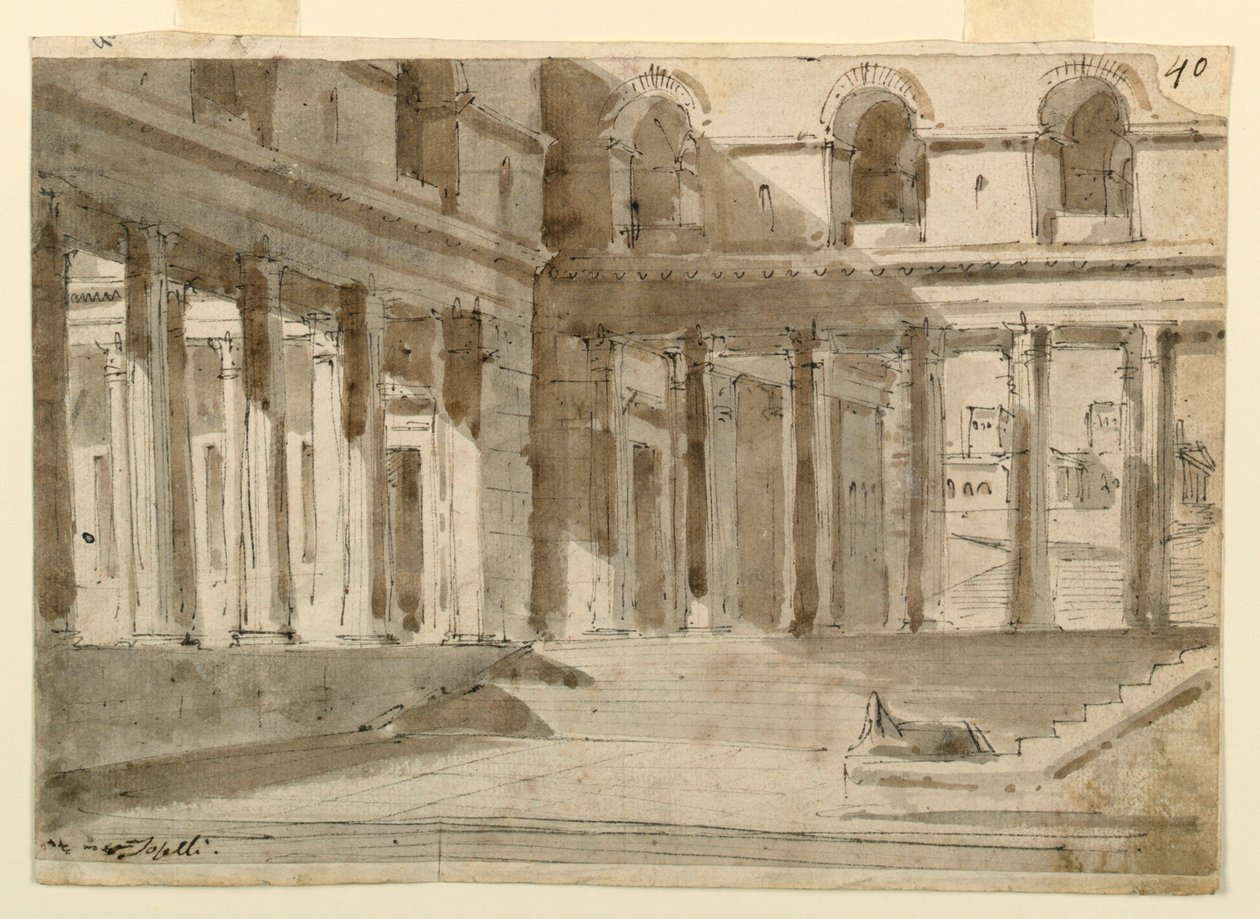 Scenografia, Corte del Palazzo con Scale da Unknown artist
