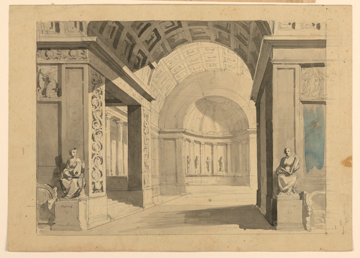 Progetto scenografico, interno di palazzo da Unknown artist