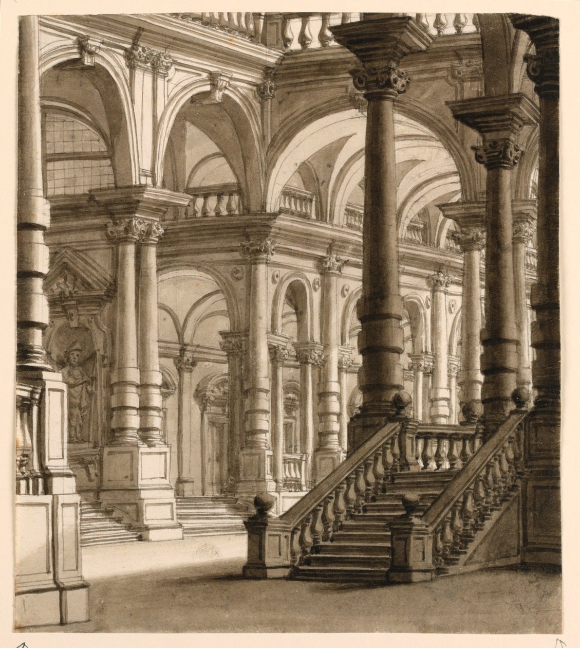 Scenografia, portico con scala da Unknown artist