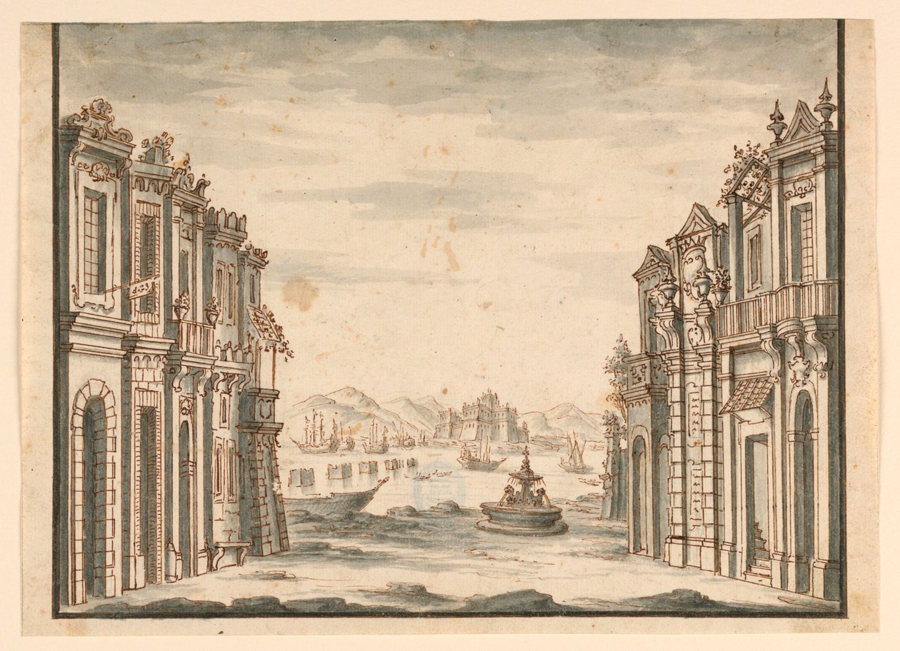 Progetto scenografico, vista della città da Unknown artist