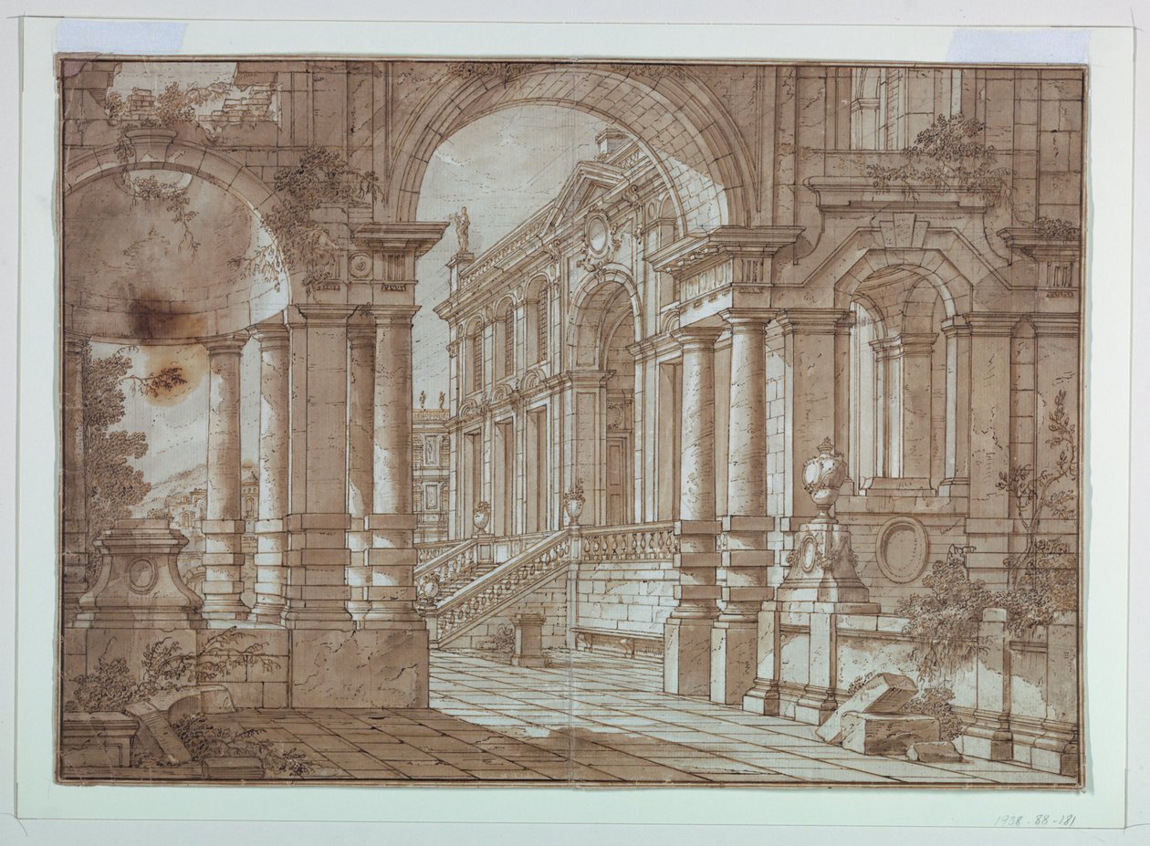 Scenografia, Vista di un Palazzo da una Terrazza da Unknown artist