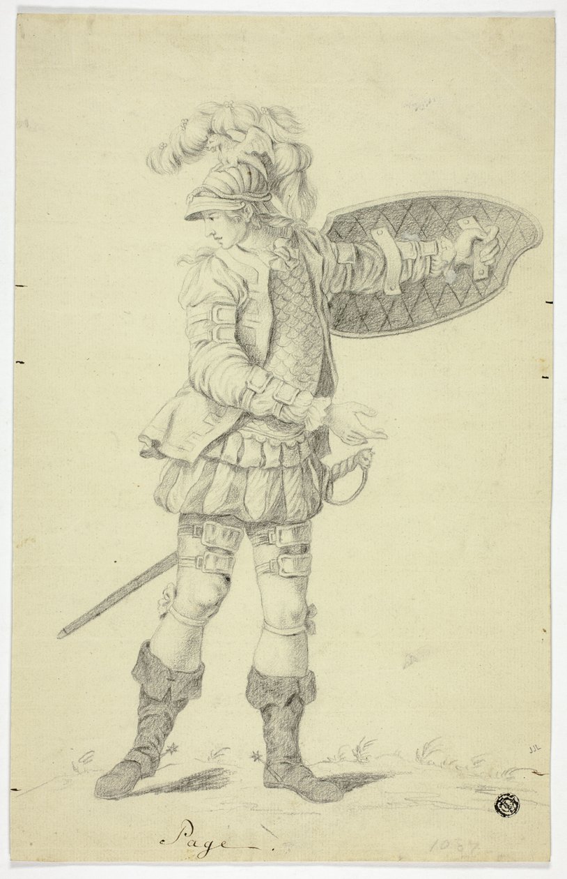 Paggio in piedi con scudo e spada da Unknown artist