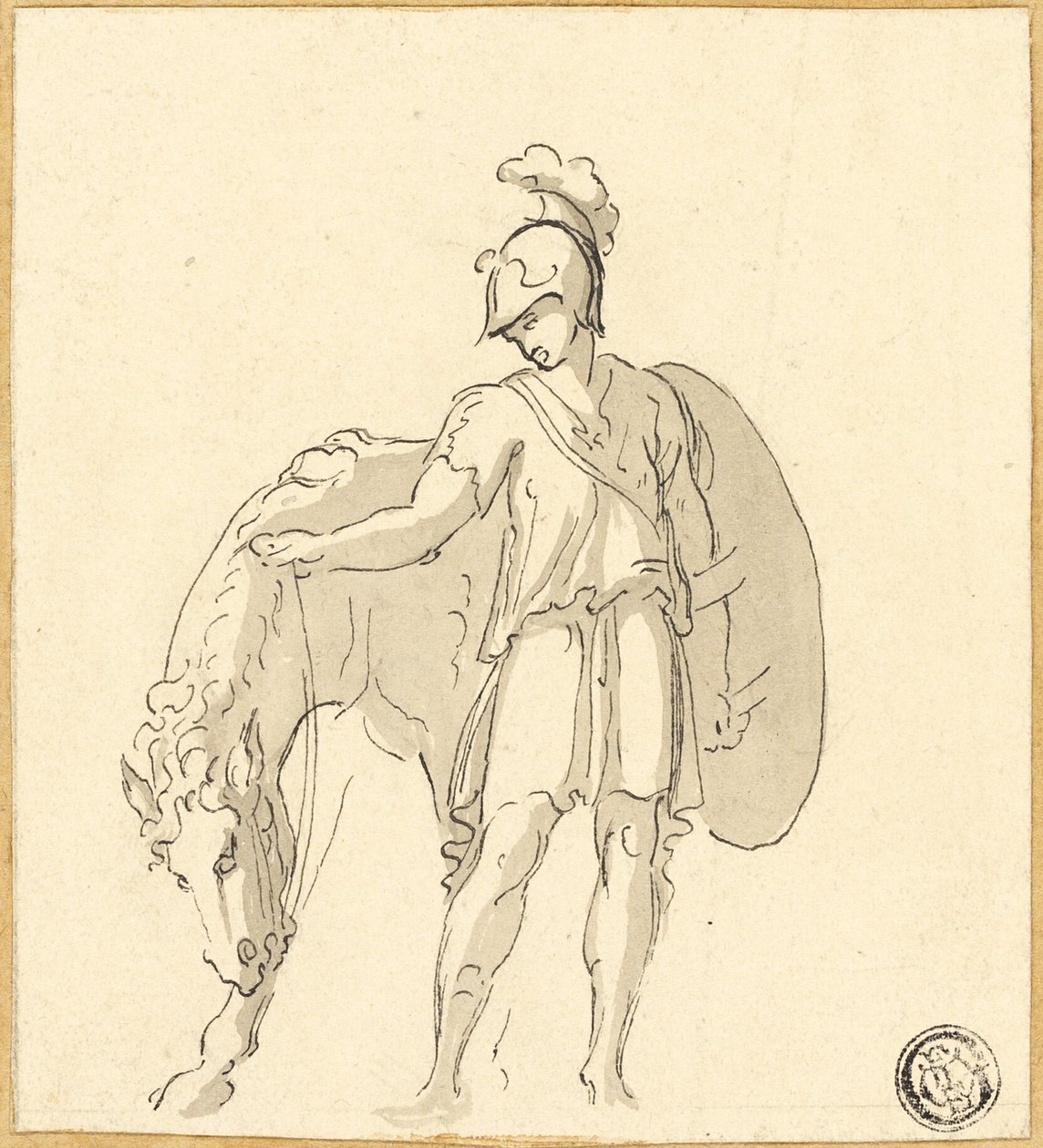 Guerriero e cavallo in piedi da Unknown artist