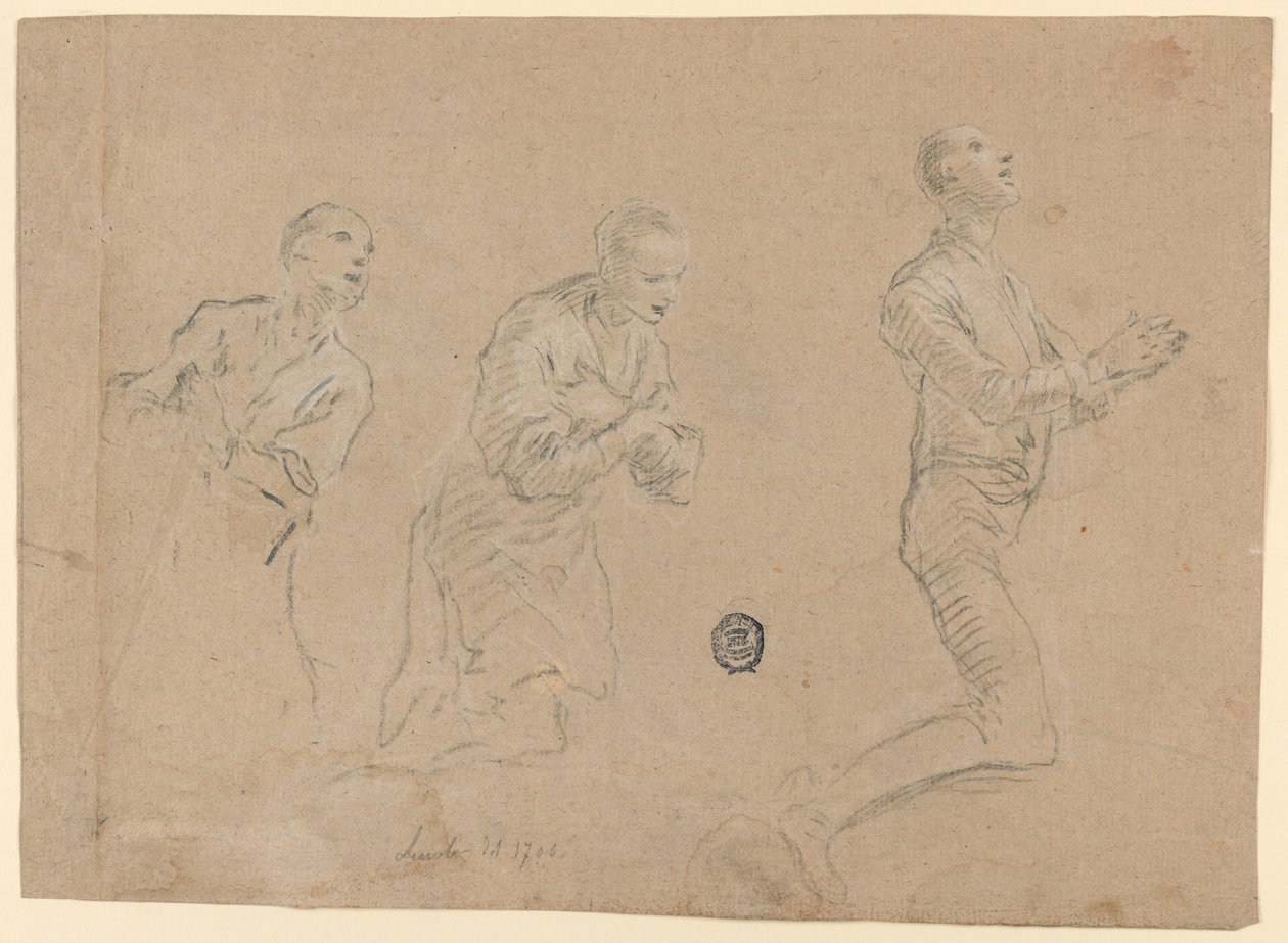 Studi (a) Tre pastori inginocchiati. (b) Due braccia da Unknown artist