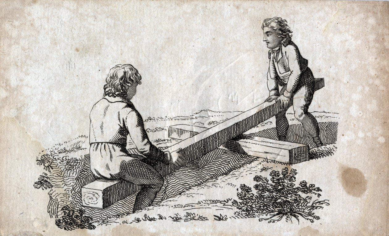 Altalena: due bambini su una corda. Incisione della fine del XVIII secolo. Collezione privata da Unknown artist