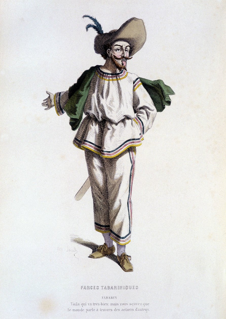 Tabarin, "personaggio delle Farce Tabariniques" (di Tabarin 1622), in "il teatro francese nel XVI e XVII secolo, anteriore a Molière" di Edouard Fournier da Unknown artist