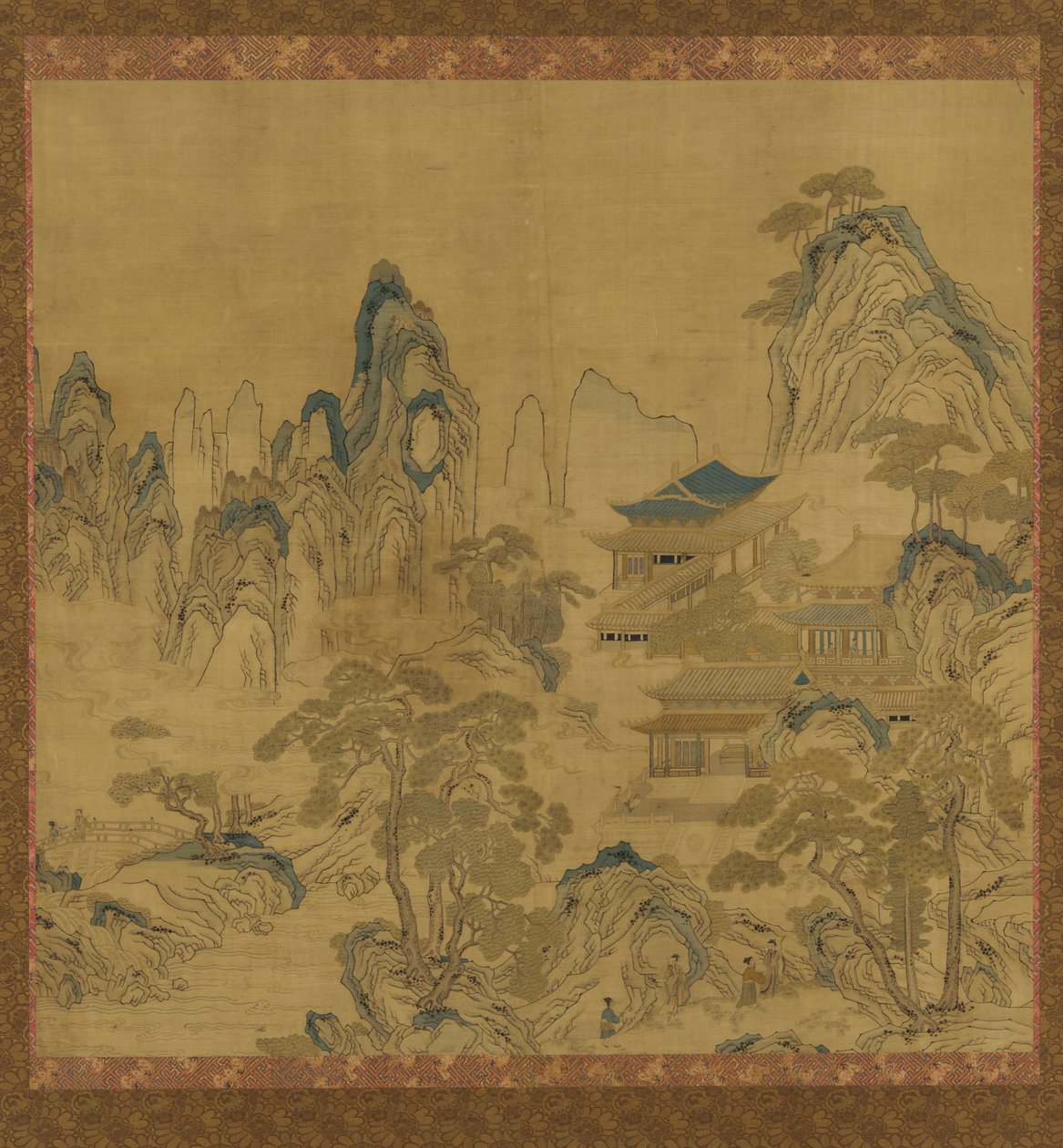Arazzo: paesaggio - un palazzo tra le montagne da Unknown artist