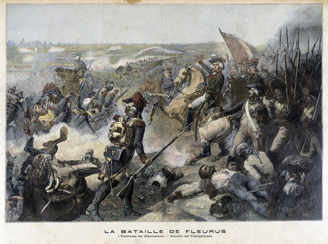 La battaglia di Fleurus (Belgio 1794) secondo il dipinto di Mauzaisse (Museo di Versailles). Illustrazione del "Petit Journal" del 1892. da Unknown artist
