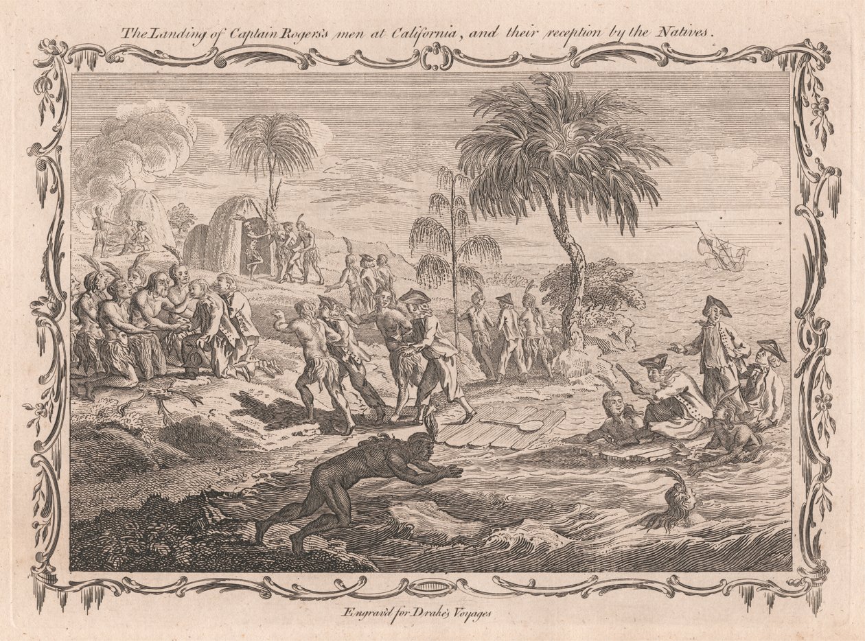 Lo Sbarco degli Uomini del Capitano Roger in California e la loro Accoglienza da parte dei Nativi da Unknown artist