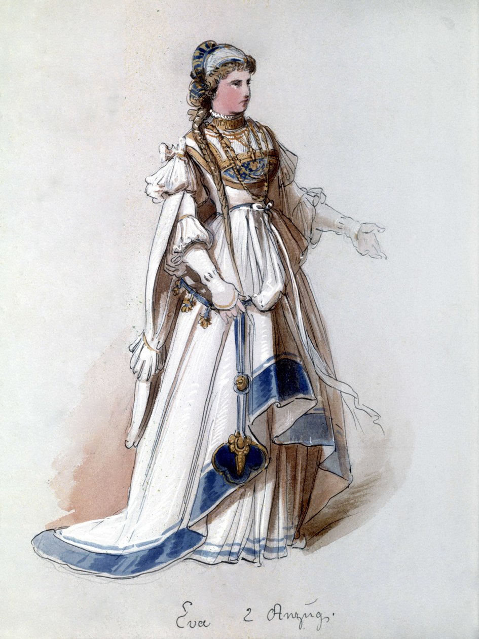 I maestri cantori di Norimberga (Die Meistersinger von Nürnberg), opera creata da Richard Wagner: costume di Eva per la prima rappresentazione. Museo Wagner Bayreuth. da Unknown artist