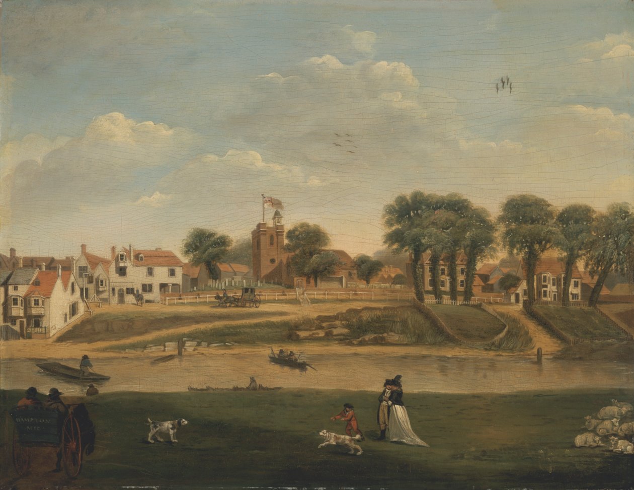La vecchia chiesa parrocchiale e il villaggio, Hampton-on-Thames, Middlesex, XVIII secolo da Unknown artist