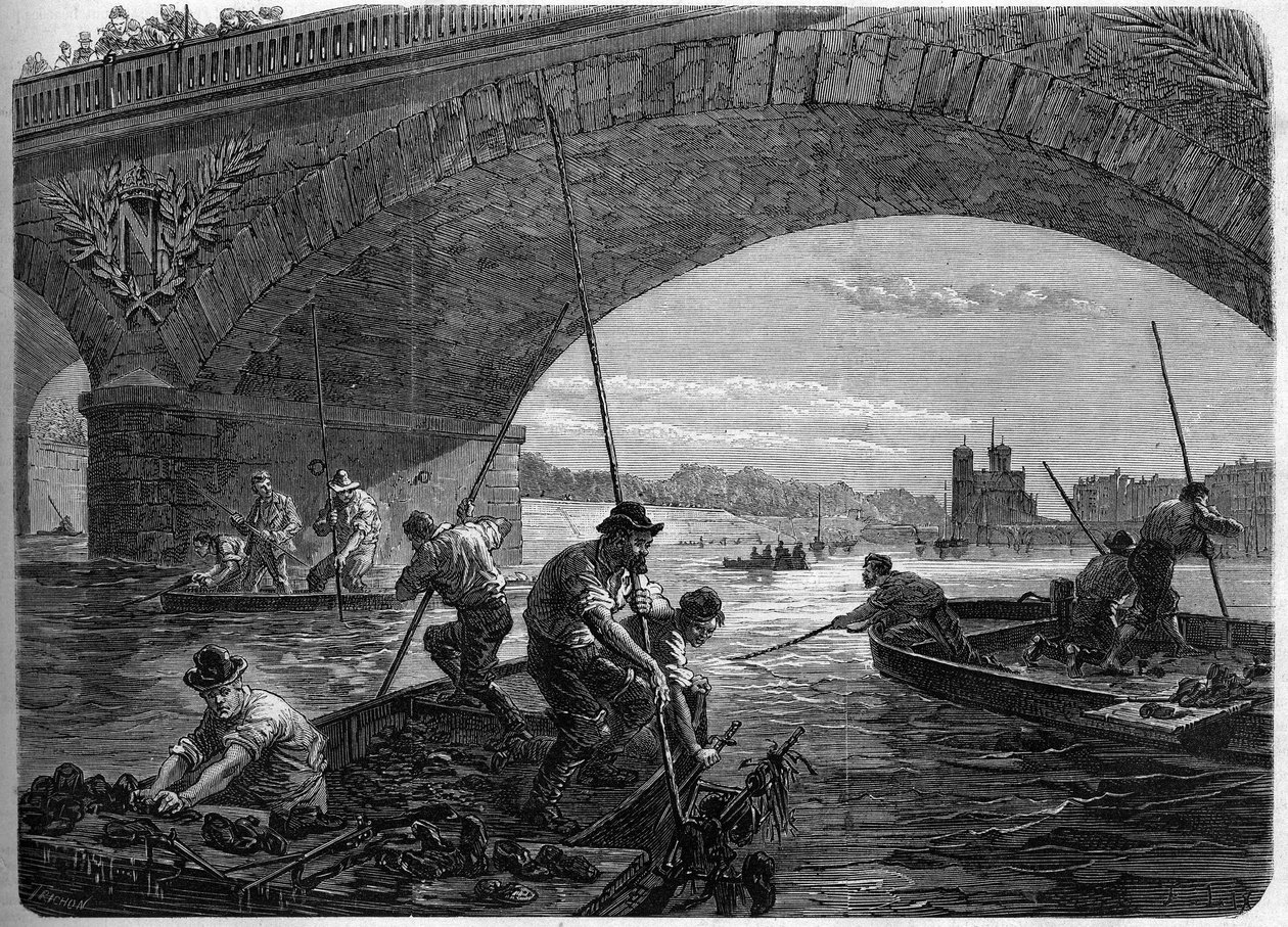 La Comune di Parigi nel 1871. Pesca di armi gettate nella Senna sotto il ponte di Austerlitz dai federati (comunardi) al momento del dibattito finale della comune. da Unknown artist