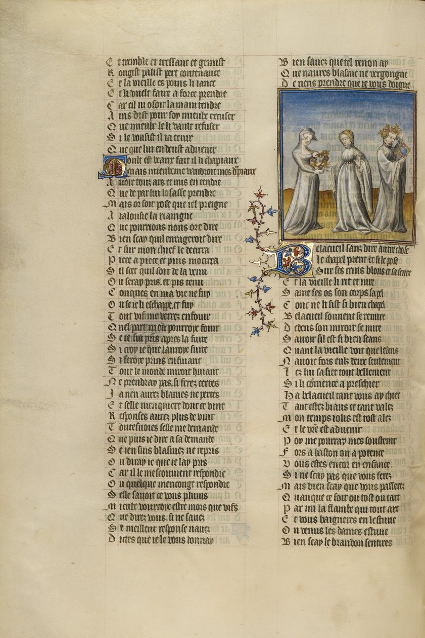 La personificazione della vecchiaia che regala una ghirlanda alla buona accoglienza da Unknown artist