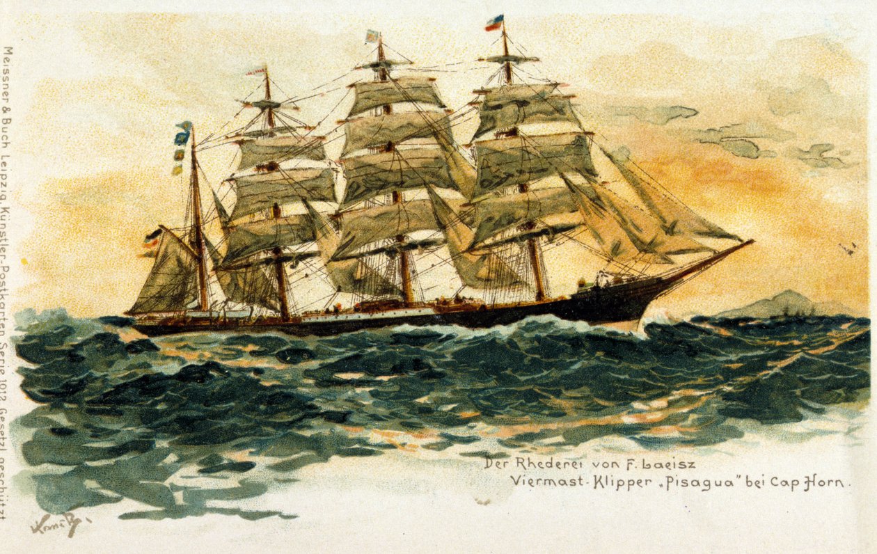 Il clipper Pisagua a Capo Horn. Illustrazione del XIX secolo da Unknown artist