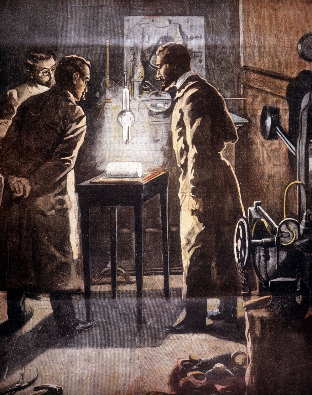 I raggi Roentgen (Röntgen) o X. Scoperti nel 1895. Illustrazione che rappresenta l
