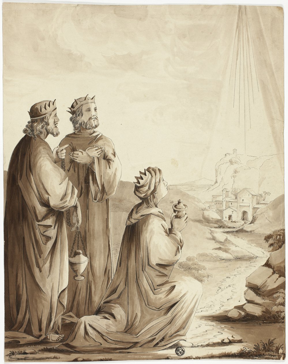 I tre Magi che indicano la stella di Betlemme da Unknown artist