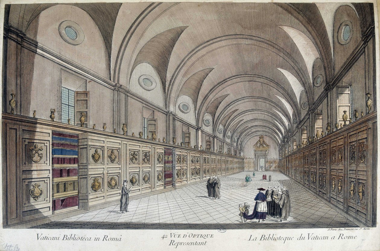 La Biblioteca Vaticana (Biblioteca Apostolica) a Roma, incisione da Unknown artist