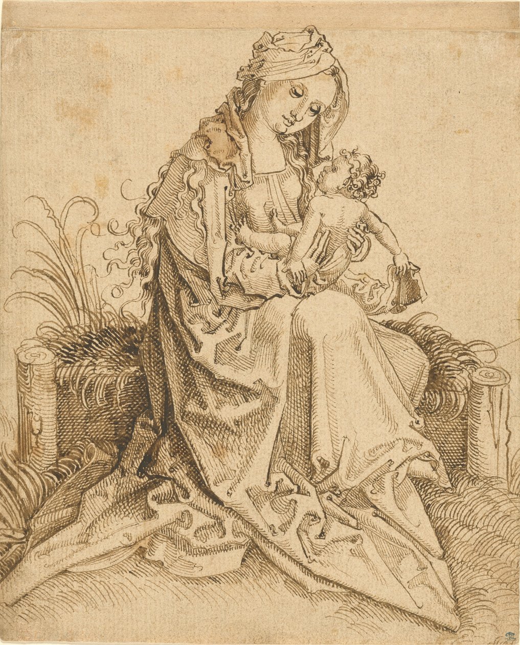 La Vergine con il Bambino su una panchina erbosa da Unknown artist