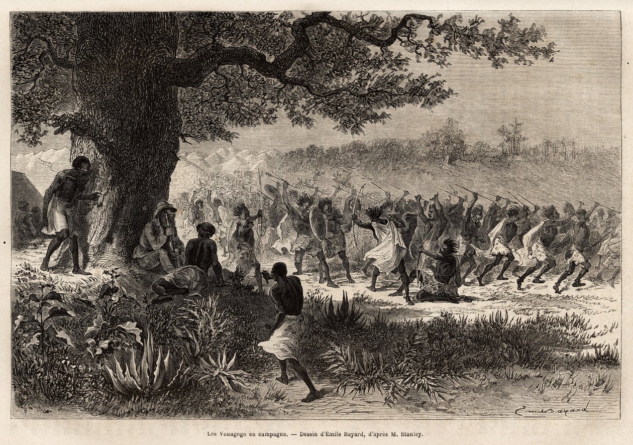 I Vouagogo (tribù della Tanzania) in preparazione per la guerra, sotto l