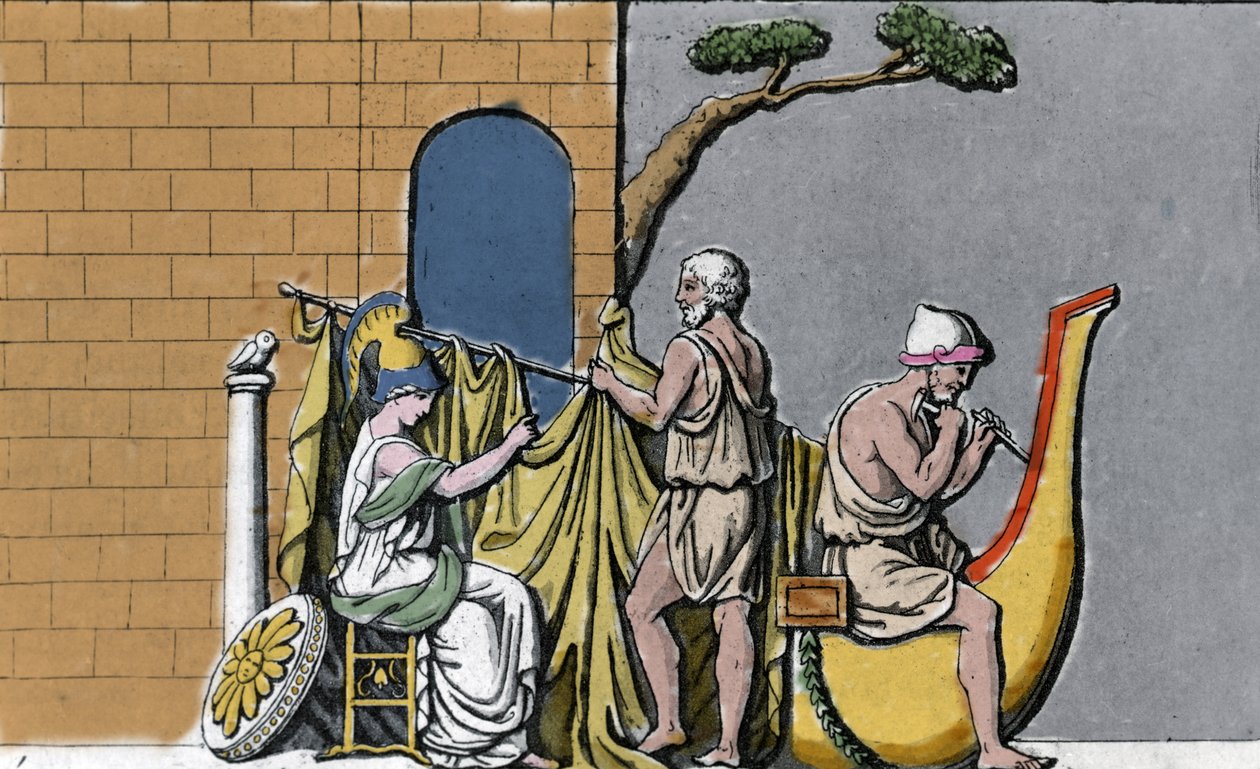 La costruzione della nave Argo, assistita da Minerva, con il legno sacro delle querce di Dodona da Unknown artist