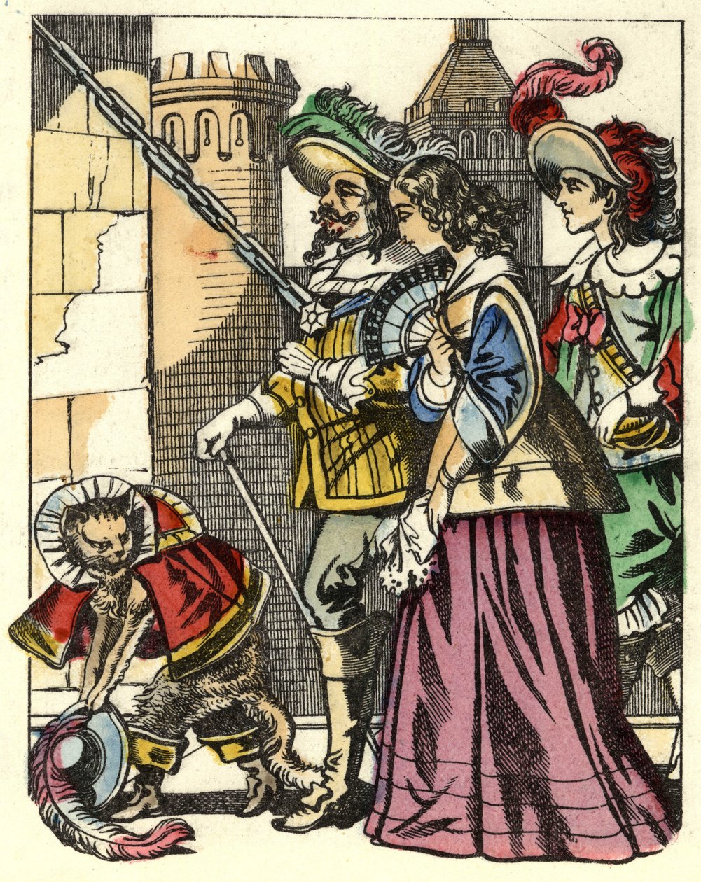 Il re, la principessa e il Marchese di Carabas arrivano al castello dell