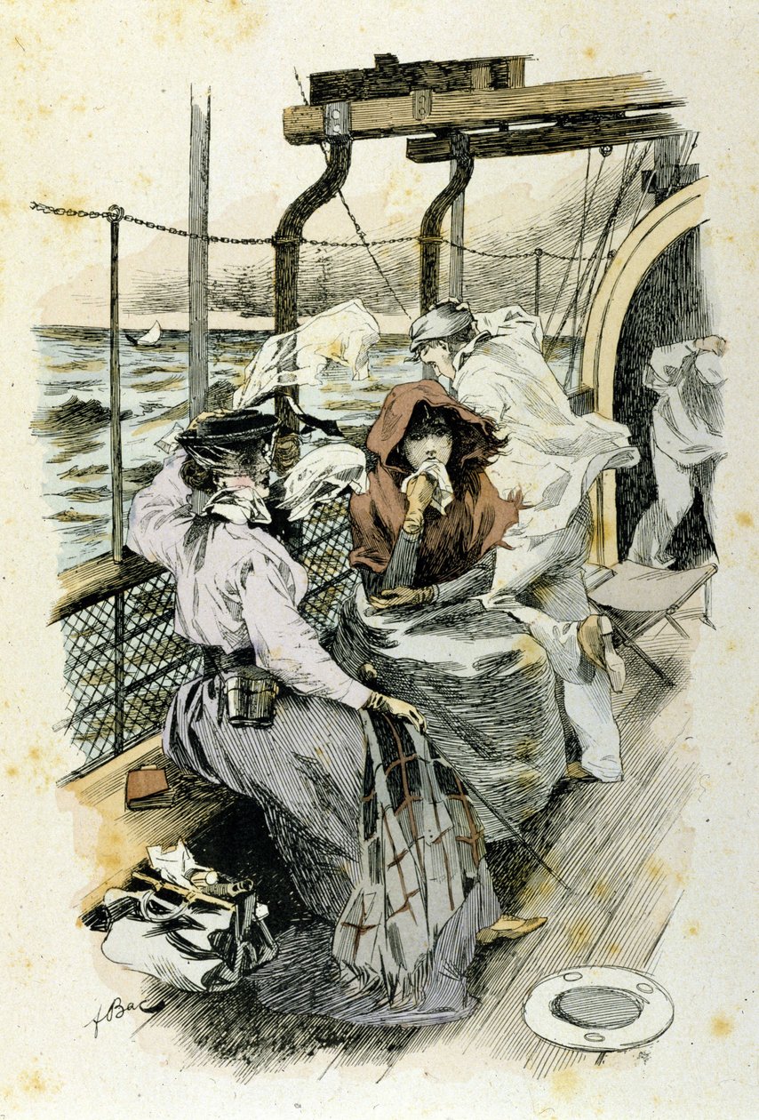 La vita dei passeggeri a bordo: una giovane donna soffre di mal di mare da Unknown artist