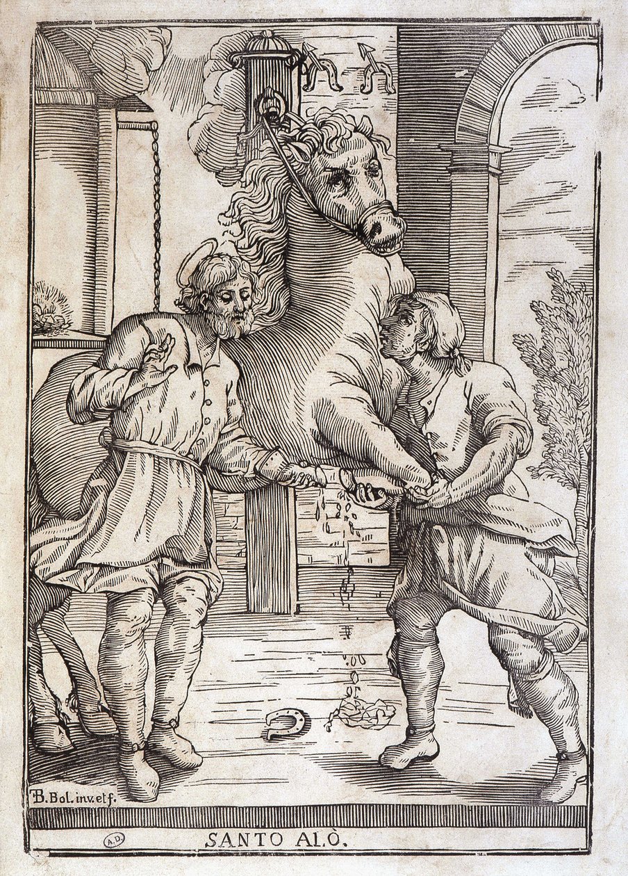 Il miracolo di San Eloi (guarigione di un cavallo amputato) - incisione da Unknown artist