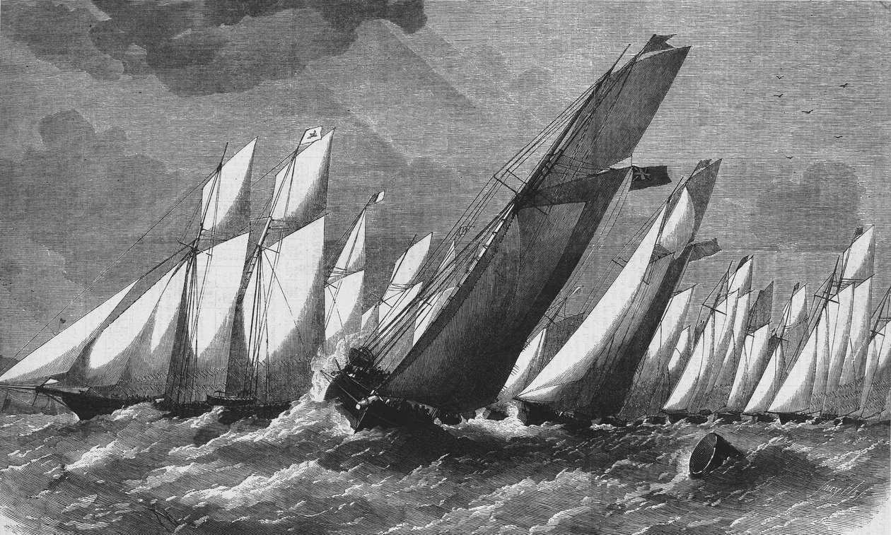 La corsa oceanica del Royal Victoria Yacht Club nel 1868 - incisione, Bibl. des Arts deco da Unknown artist