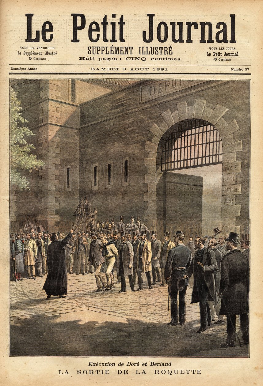 Il rilascio della prigione di Parigi dal razzo il 27 luglio 1891, criminali Dore e Berland condannati a morte. Incisione di Henri Meyer in "Le petit journal" 8/08/1891. Collezione Selva da Unknown artist