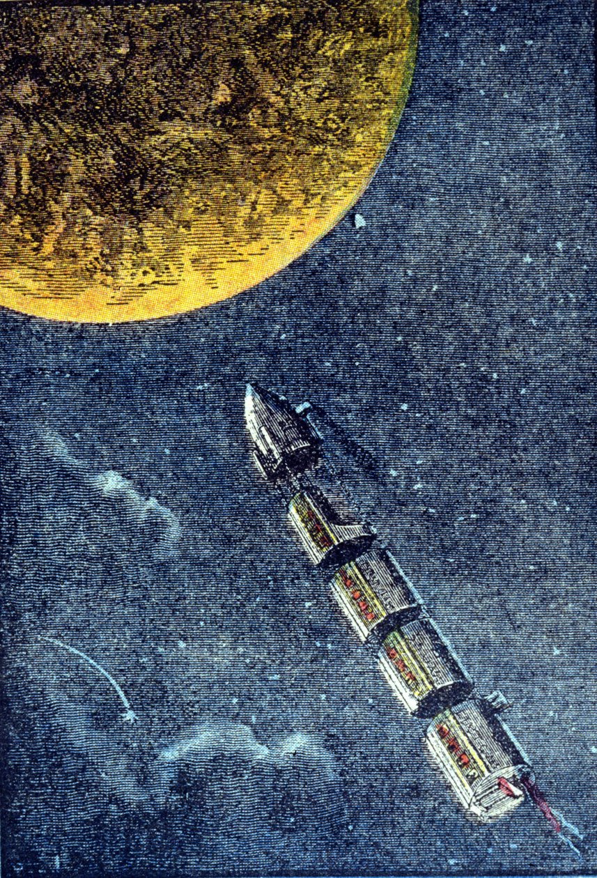 Il razzo lanciato nello spazio arriva sulla luna - inc. in “Dalla Terra alla Luna” di Jules Verne da Unknown artist