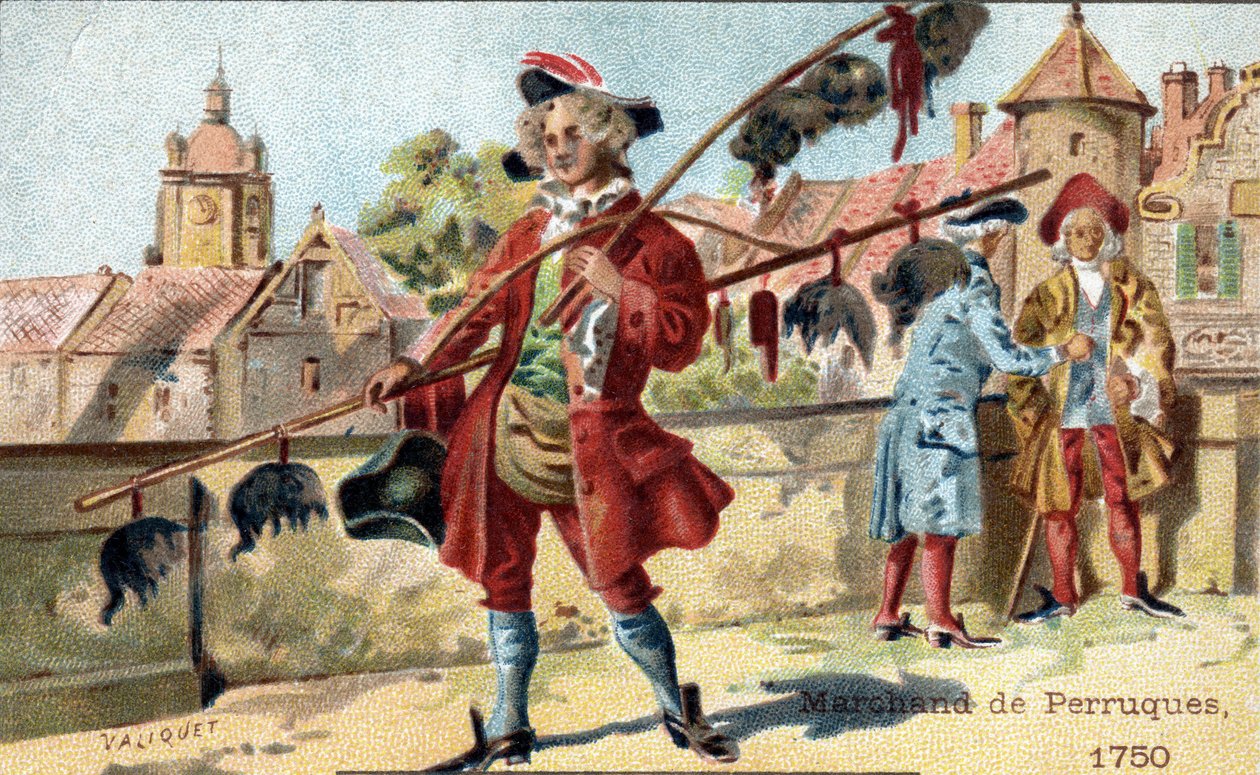 Il mestiere del mercante di parrucche nel 1750 da Unknown artist