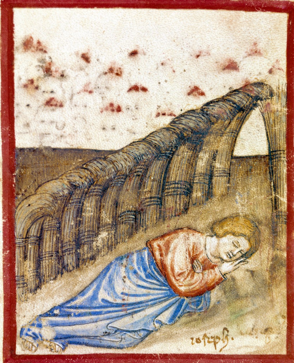 La visione di Giuseppe, figlio di Giacobbe Miniatura dal codice 212 (o codice padovano o Bibbia di Padova) 1390-1400 Rovigo, Accademia dei Concordi da Unknown artist