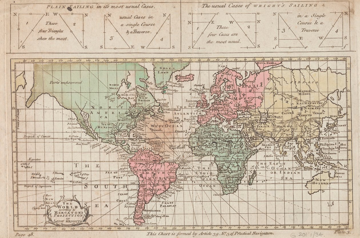 Il mondo secondo la proiezione di Mercatore o di Edw Wright, c.1730 da Unknown artist