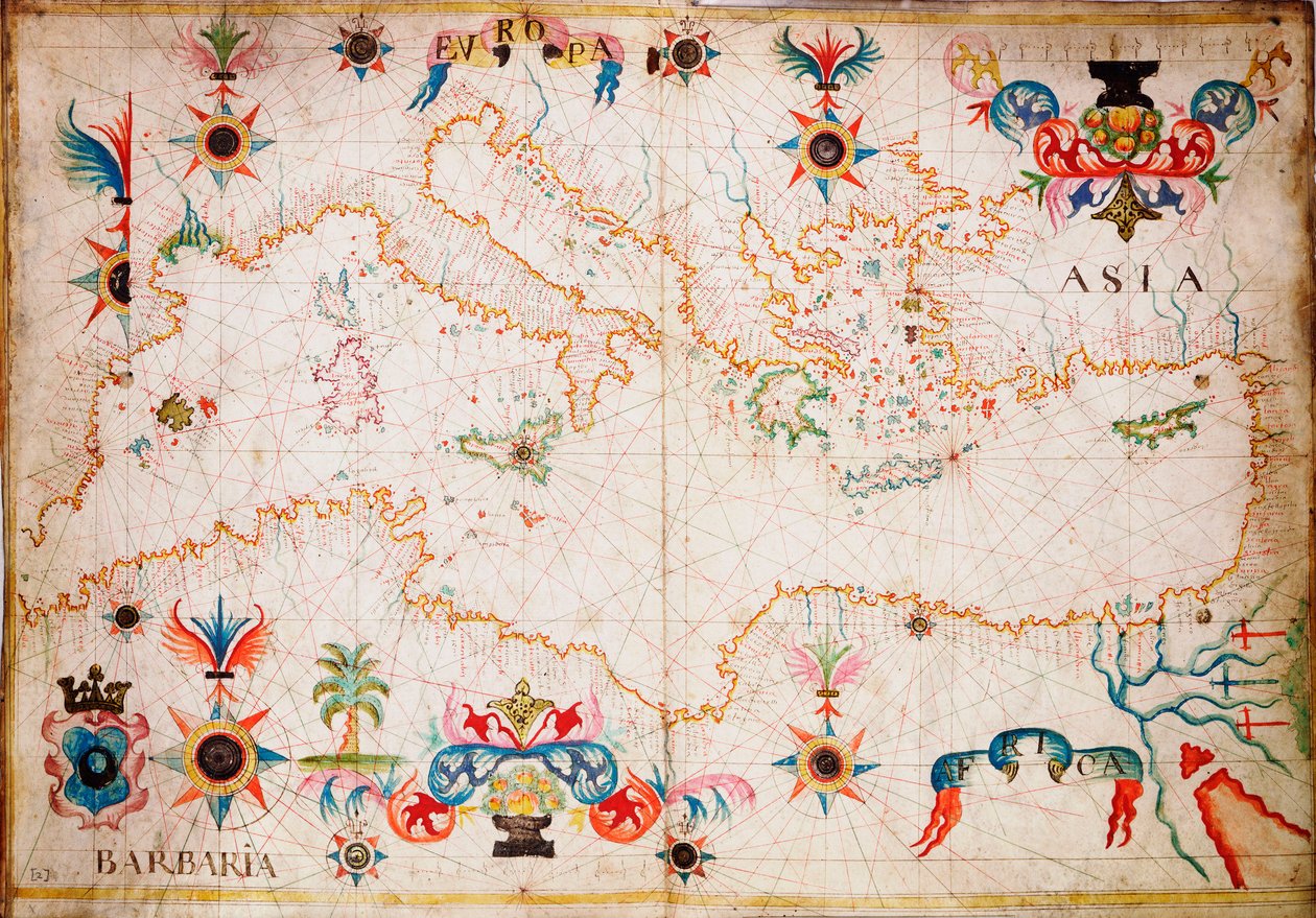 Questo tipo di carta nautica in pergamena è originata nel Mediterraneo nel XIII secolo., c.1610 da Unknown artist