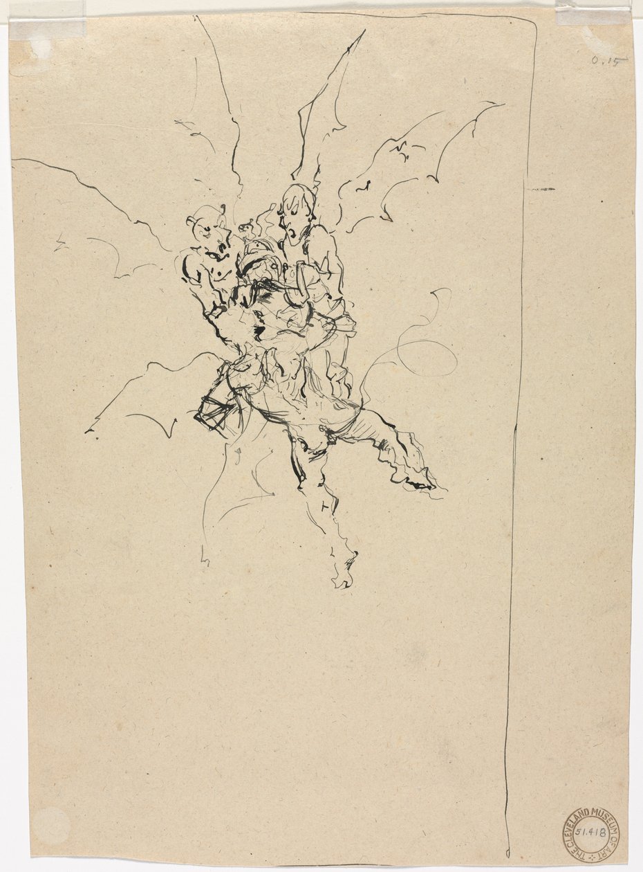 Tre Demoni che Tengono un Cavaliere (verso) da Unknown artist