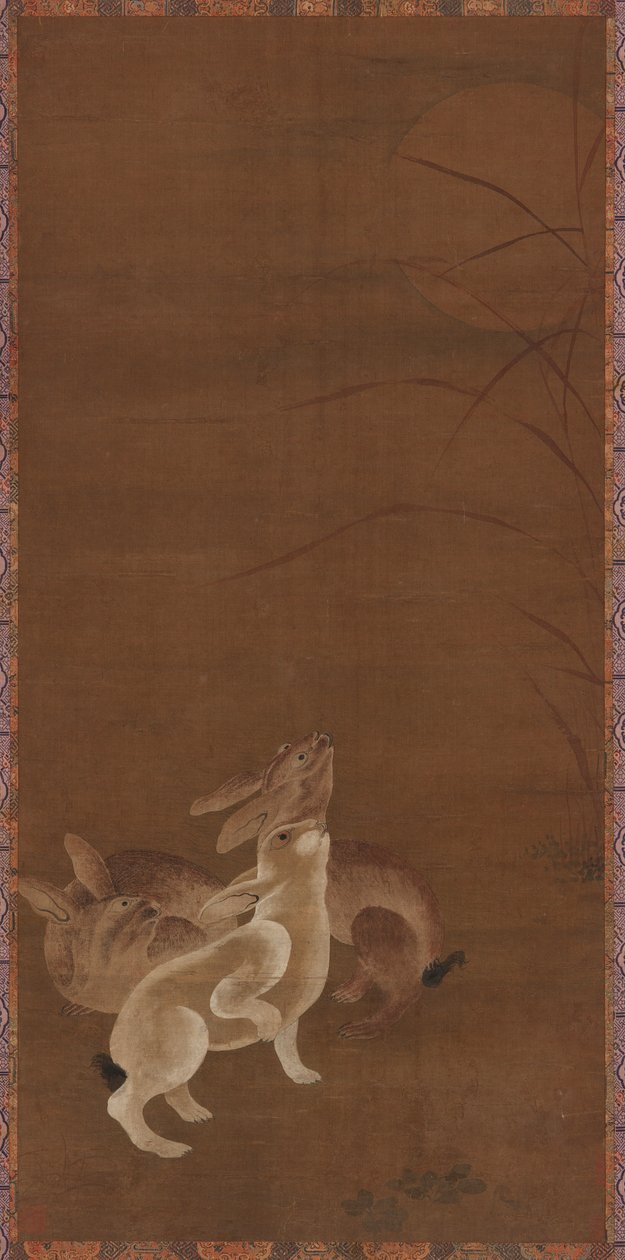 Tre lepri che guardano la luna da Unknown artist